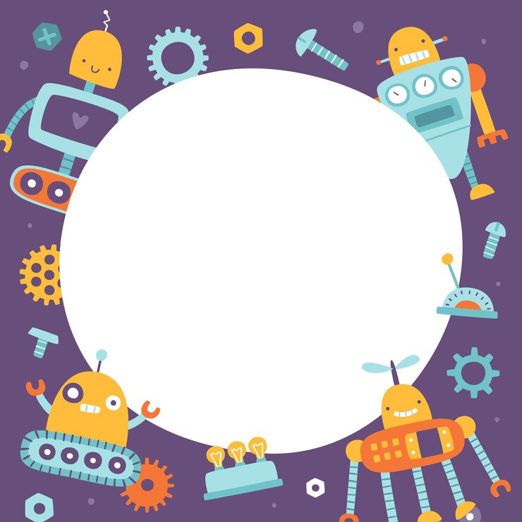 Vector cute frame with robots for kids cartoon robots border for childrens blank