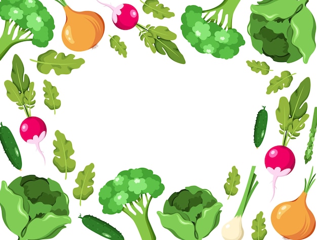 Vector cute frame with vegetables in flat style