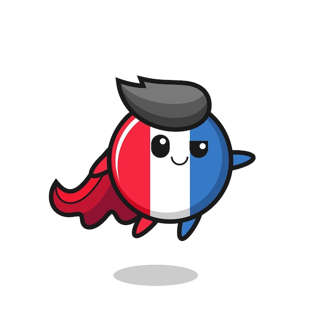 Cute france flag badge superhero character is flying