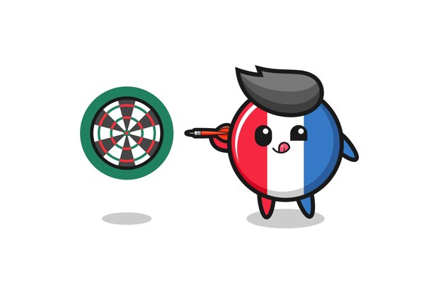 Cute france flag is playing dart , cute design