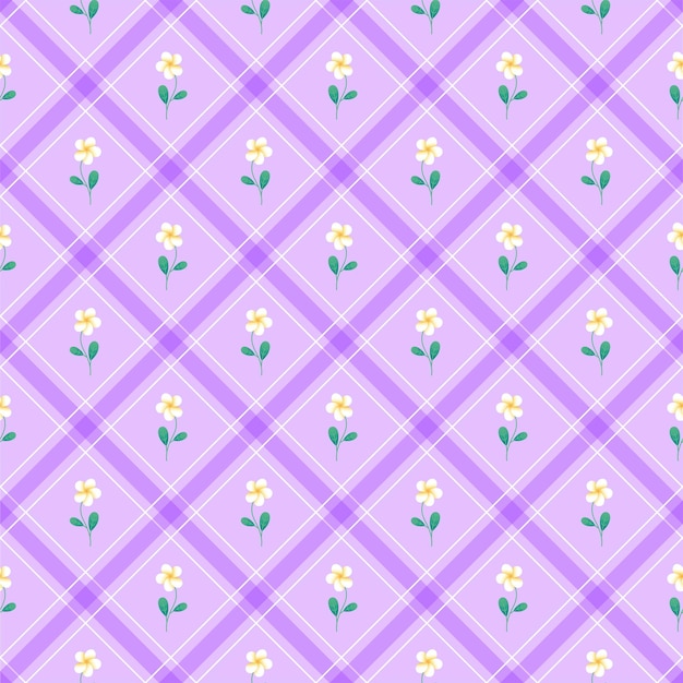 Cute Frangipani Plumeria Element Lilac Violet Purple Diagonal Stripe Line Checkered Pattern BG