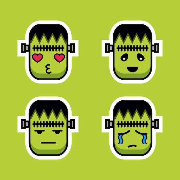 Vector cute frankenstein kawaii set