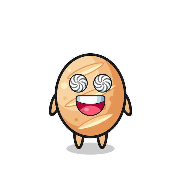 Cute french bread character with hypnotized eyes