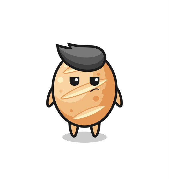 Vector cute french bread character with suspicious expression , cute design