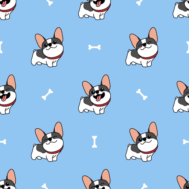 Cute french bulldog cartoon seamless pattern