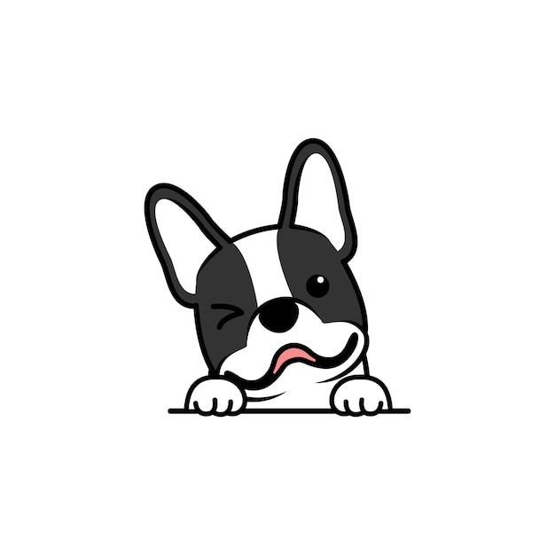 Cute french bulldog puppy winking eye cartoon, vector illustration