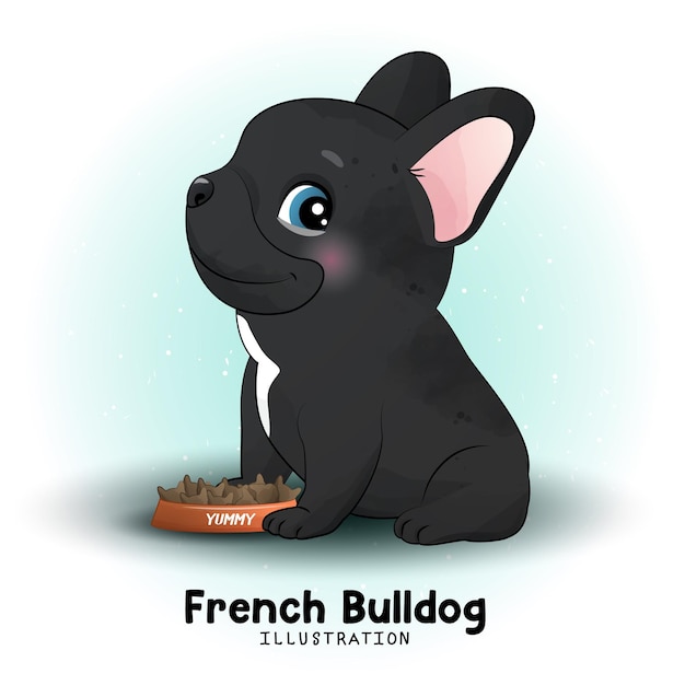 Cute french bulldog with watercolor illustration