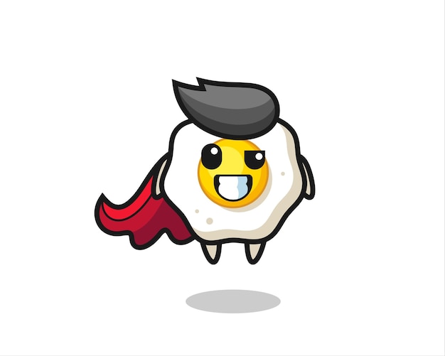 The cute fried egg character as a flying superhero