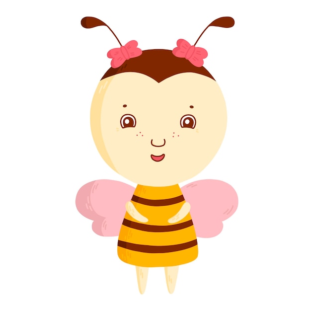 Cute friendly bee Cartoon happy bee Insect character Vector children illustration