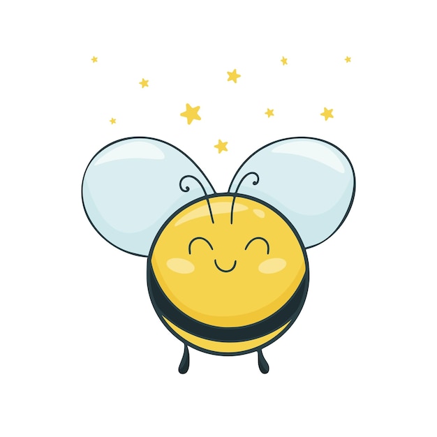 Vector cute friendly bee clip art in cartoon style flying bee foreground isolated illustration on white