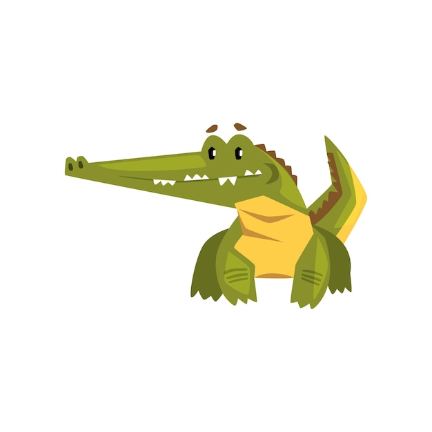 Cute friendly crocodile funny predator cartoon character vector illustration on a white background