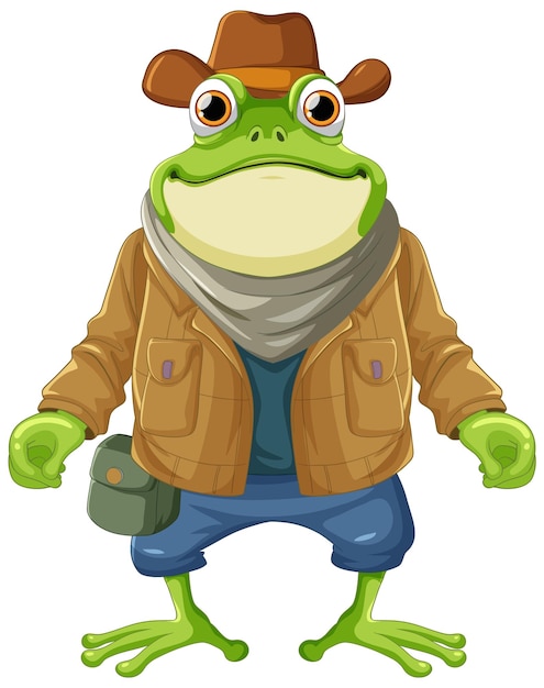 Vector cute frog cartoon character cowboy style