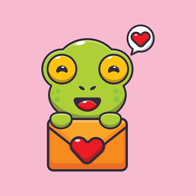 Vector cute frog cartoon character with love message