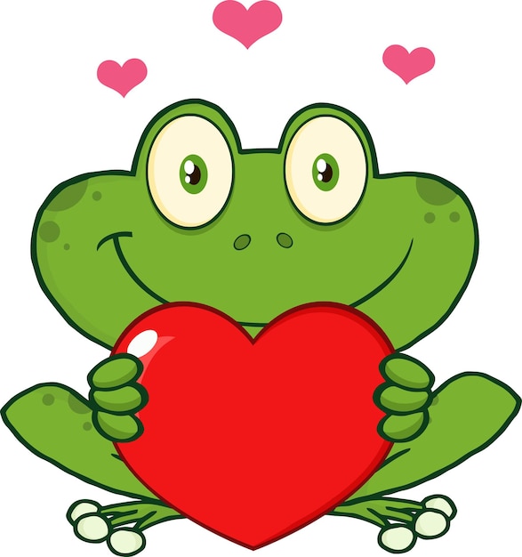 Cute Frog Cartoon Mascot Character Holding A Valentine Love Heart