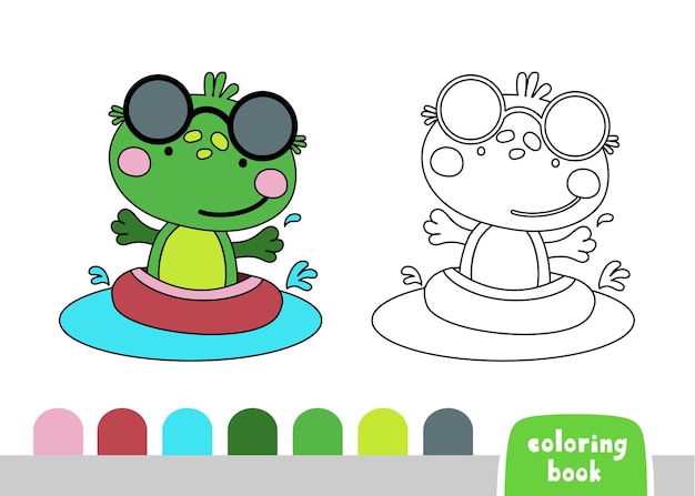 Cute frog libro da colorare per bambini pagina per libri riviste doodle modello vettoriale