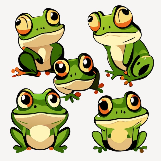 cute frog in different poses cute simple set draw by hand