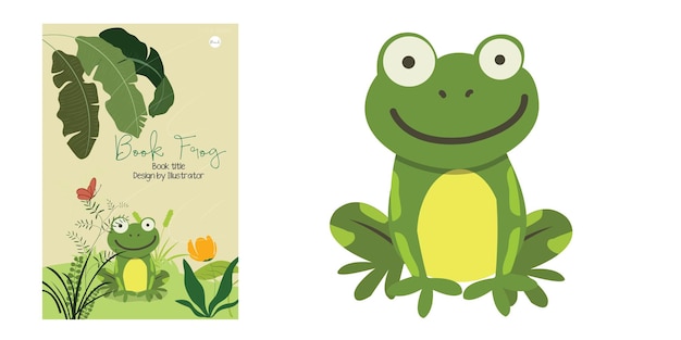 Vector cute frog flower garden on yellow background reptile animal character cartoon design