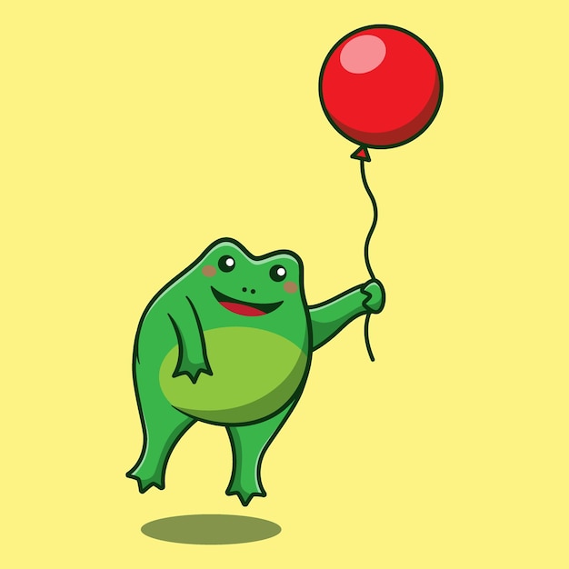 Милая лягушка держит воздушный шар мультфильм векторная иконка иллюстрация животное каваи