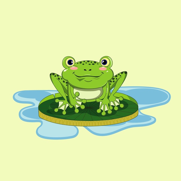 Vector cute frog illustration on the water