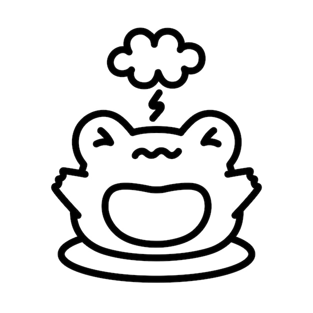 Cute Frog Is Angry Dissatisfied Frog with Thundercloud Coloring book concept Children's Drawing