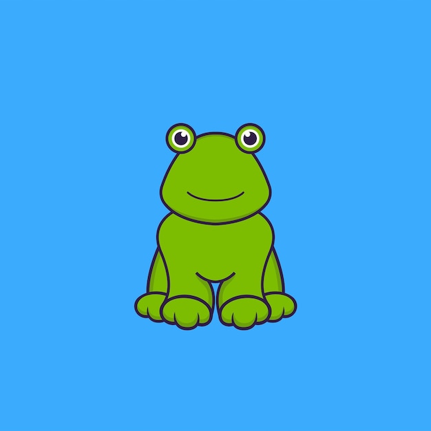 La rana carina è seduta. concetto animale del fumetto isolato.