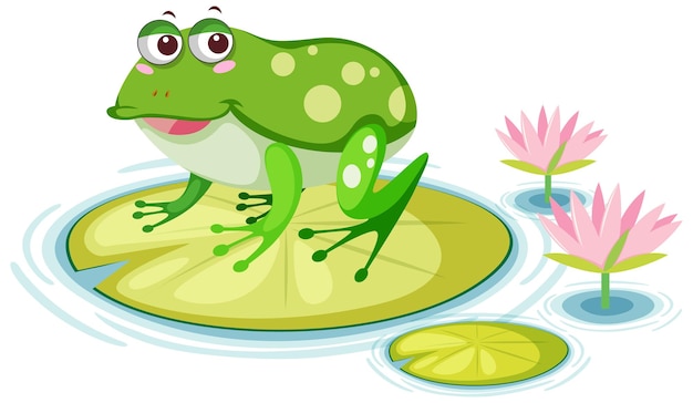 Vector cute frog on lily pad on white background