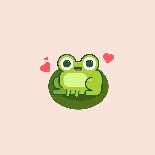 Cute Frog Sitting on Lotus Illustration with Hearts