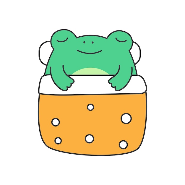 cute frog sleeping Vector illustration in flat style