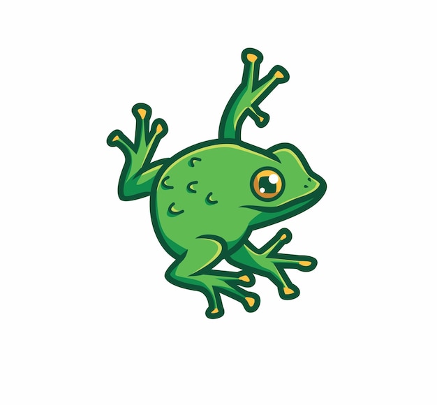 Cute frog stick on wall cartoon animal nature concept isolated illustration flat style suitable for sticker icon design premium logo vector mascot character