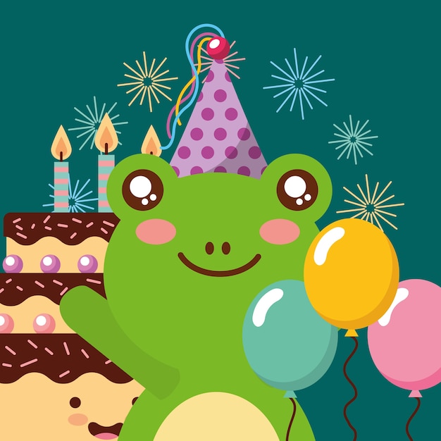 Cute frog and sweet cake candles balloons decoration