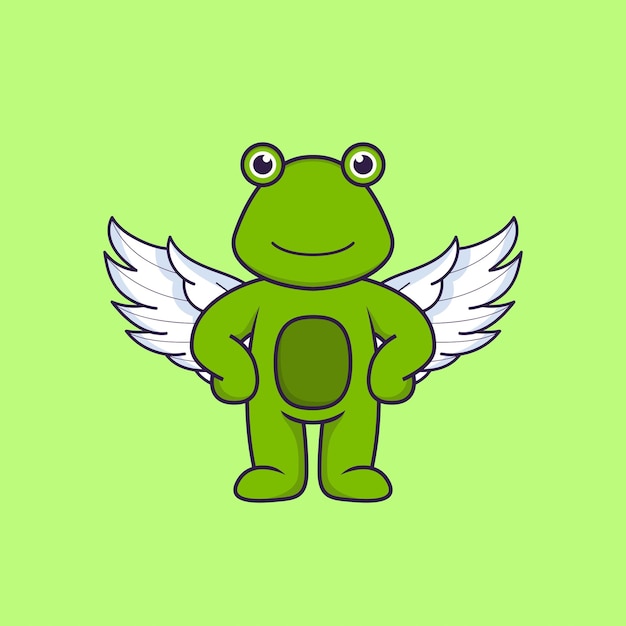 cute frog using wings. animal cartoon concept isolated.