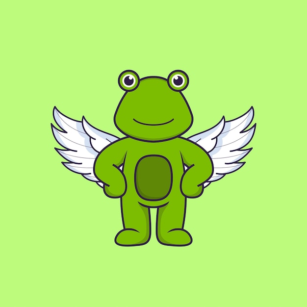 Cute frog using wings. animal cartoon concept isolated.