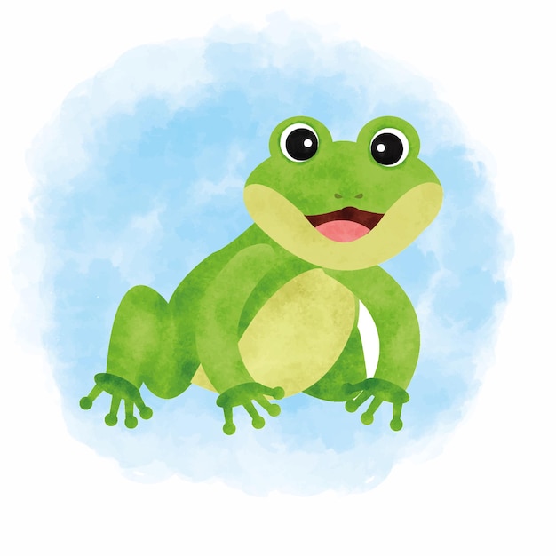 cute frog watercolor blue background