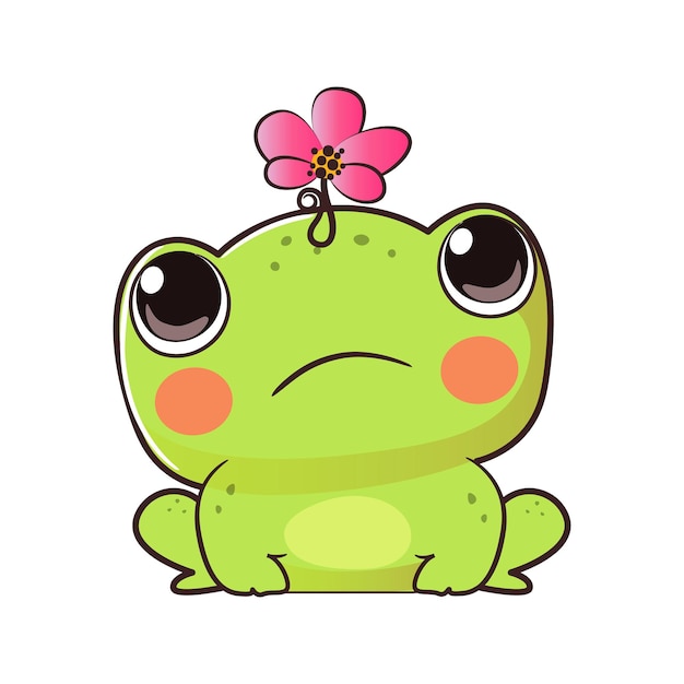 Vector cute frog with a flower on his head.