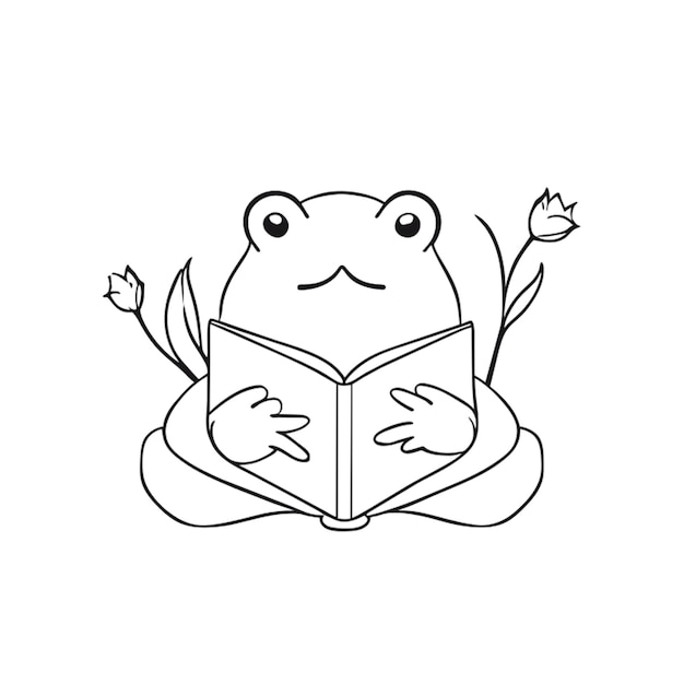 Vector cute frog with flowers and a book vector illustration