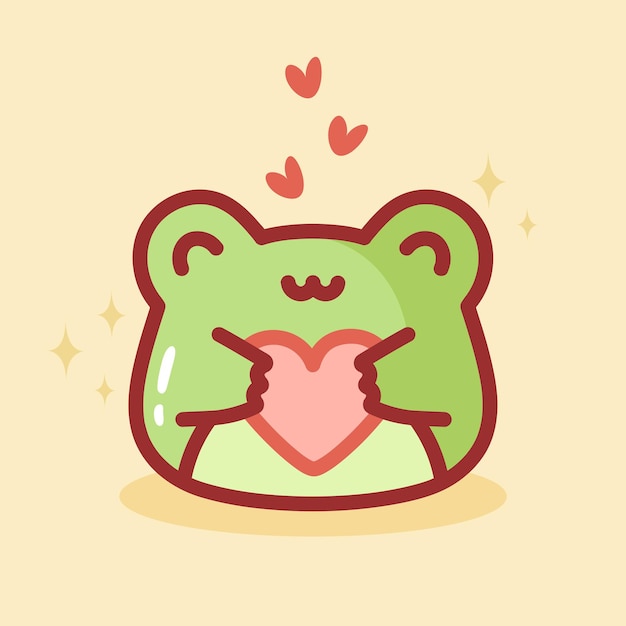 Vector cute frog with heart funny frog smiling child character full toad sticker valentine's day concep