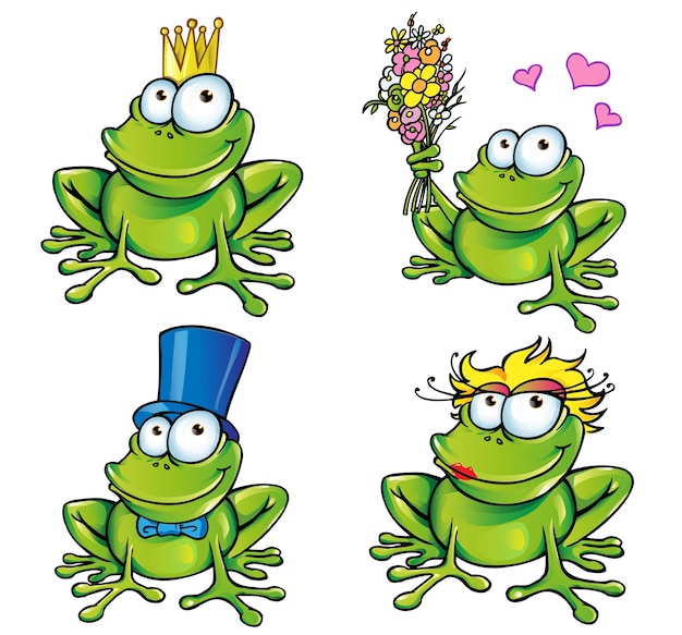 cute frogs cartoon illustration set vector illustration isolated on white