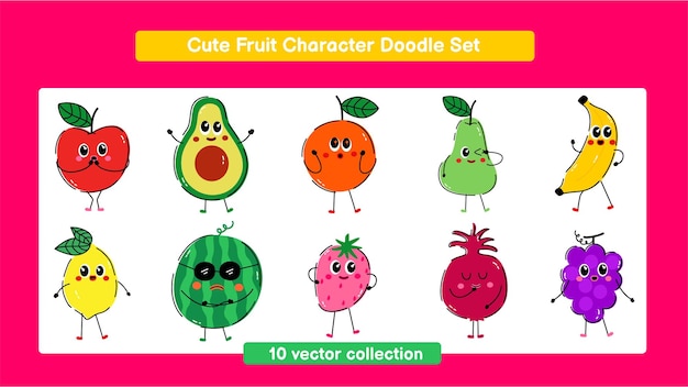 Cute Fruit Character Set