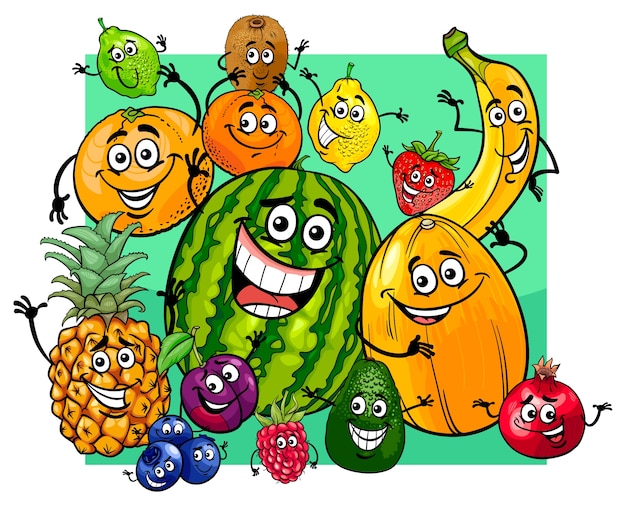 Vector cute fruit characters group cartoon