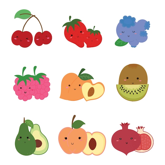 Cute fruit set vector