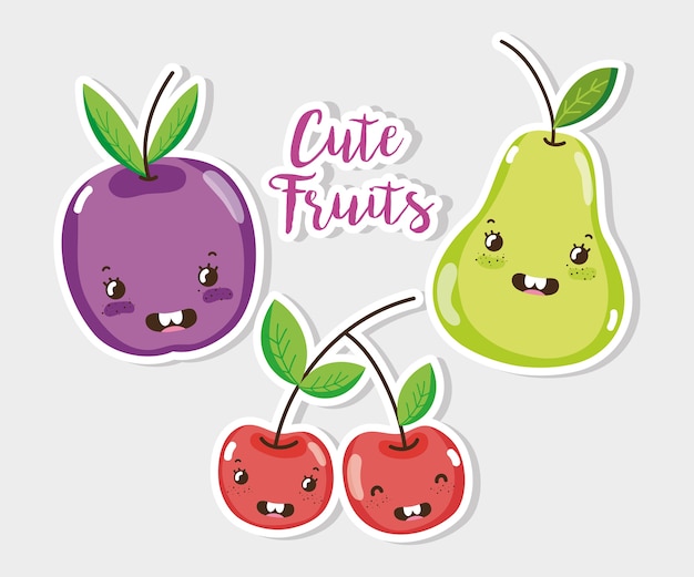 Cute fruits cartoons vector illustration graphic design