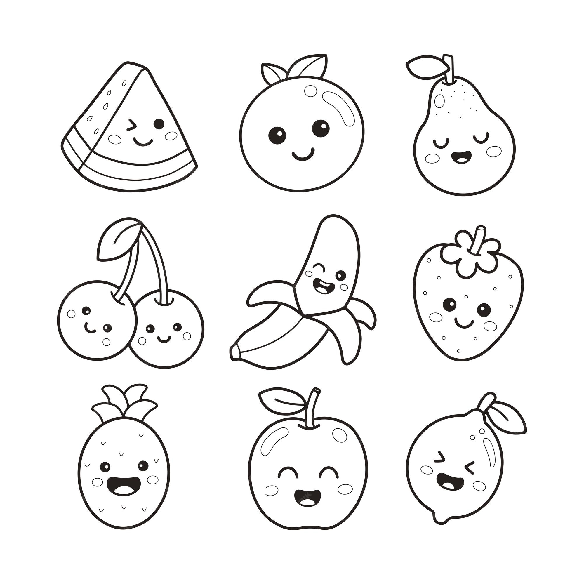 Premium Vector  Cute fruits character printable coloring page