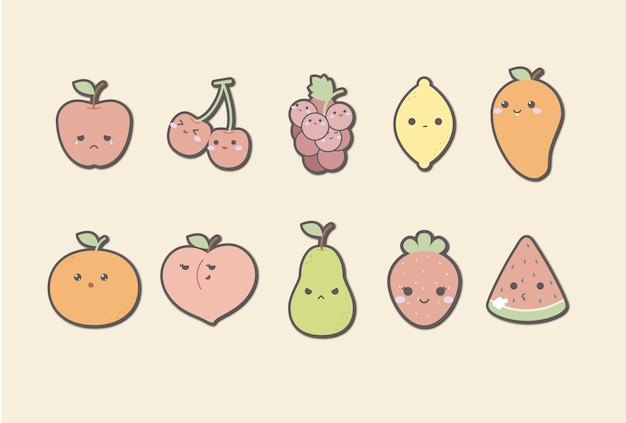 Vector cute fruits illustration set