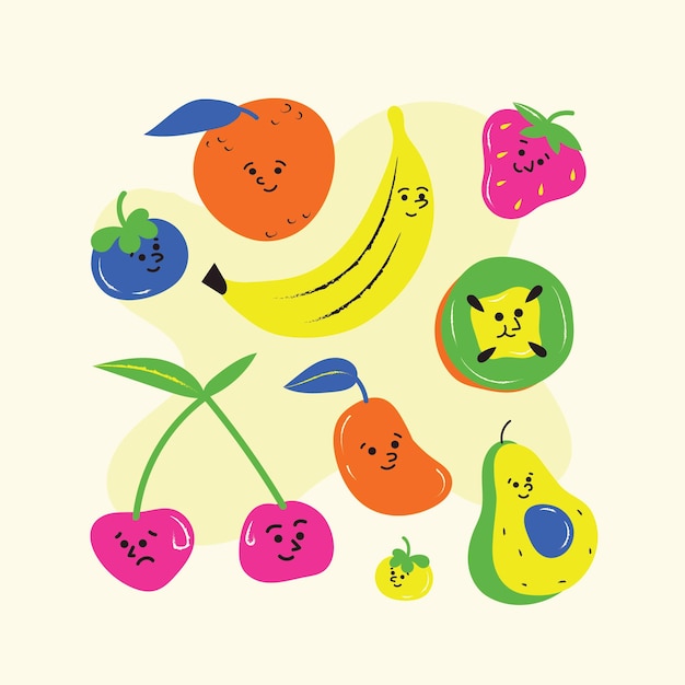 Vector cute fruits set character