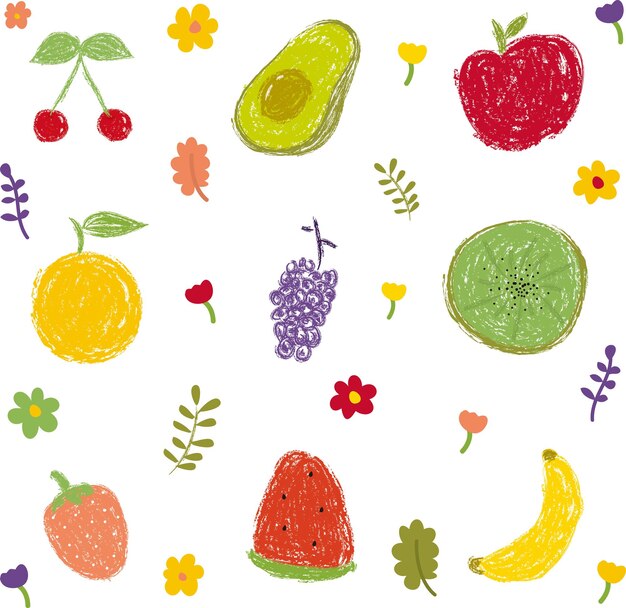 Vector cute fruits with vector crayon style