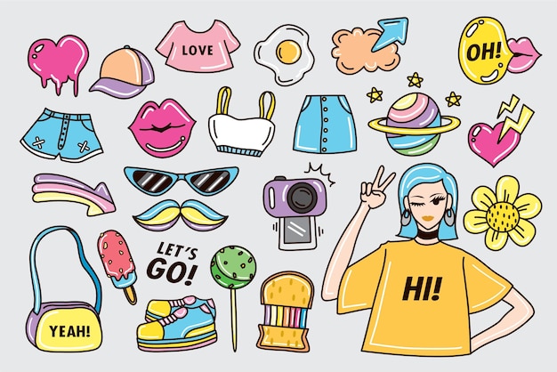 Cute and fun fashion stuff doodle vector