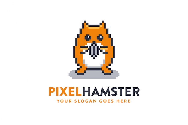 Vector cute and fun mascot hamster logo icon with pixel bit style