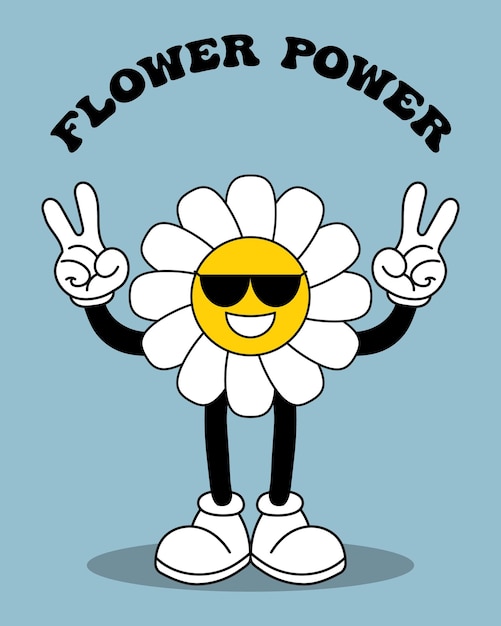 Cute funky hippie flower with slogan Retro 70s atmosphere psychedelic groove element Illustration