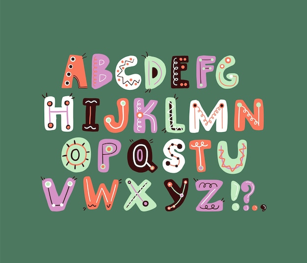 Vector cute funky letter alphabet  colorful and playful letter