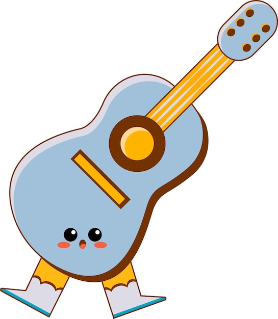 Cute and Funny Acoustic Guitar Character Flat Vector